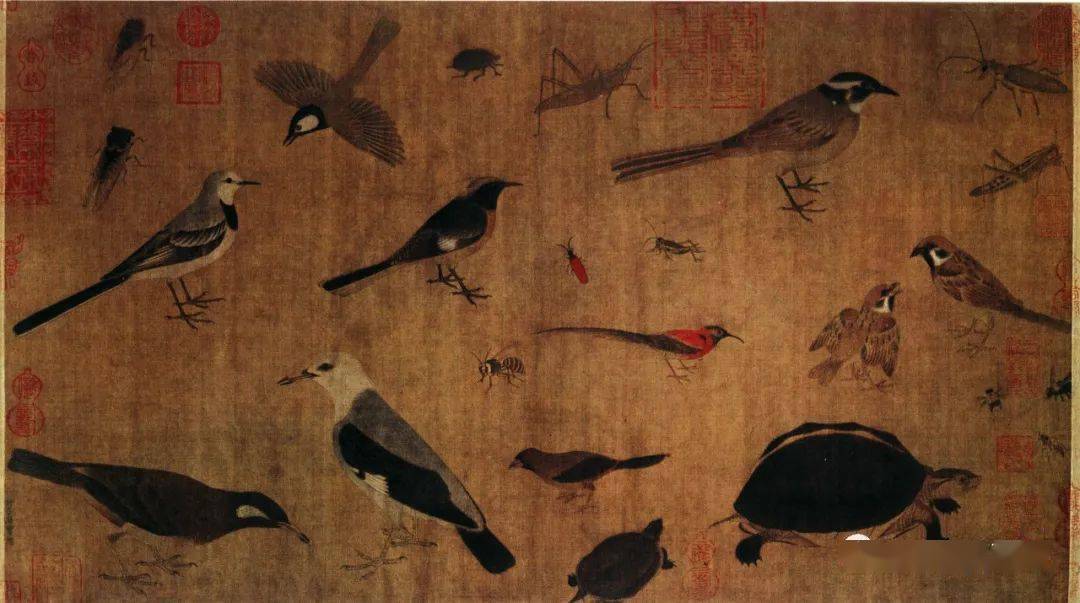 到六朝时期,已出现不少独立形态的花鸟绘画作品,如顾恺之的《凫雀图》
