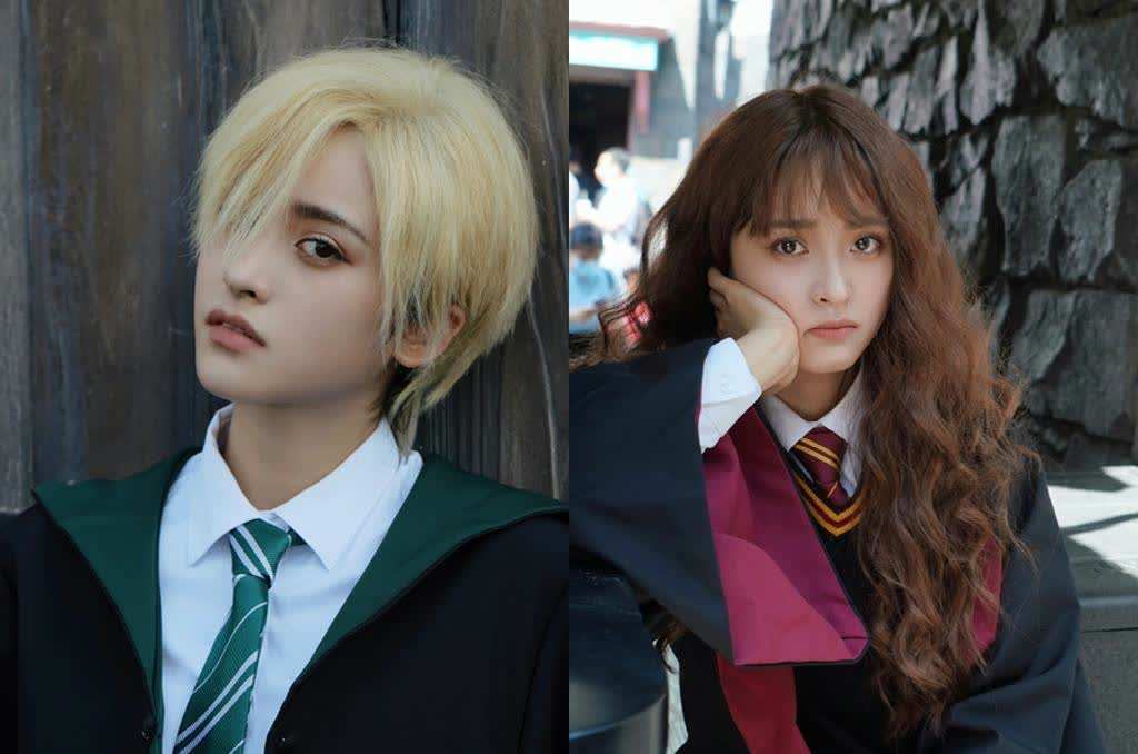 沈月装扮成,赫敏,马份「雌雄难辨」 小正太造型比女装好看_假发_短发