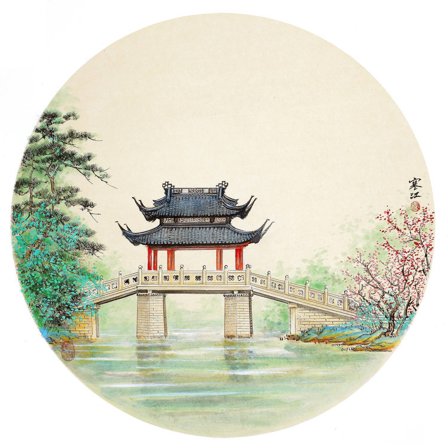 界画寒江---情似浊酒爱随风,多少亭台烟雨中_建筑_中国_工笔