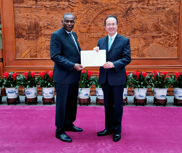 外交部礼宾司司长洪磊接受苏丹新任驻华大使萨迪格递交国书副本_萨迪格_苏丹_洪磊