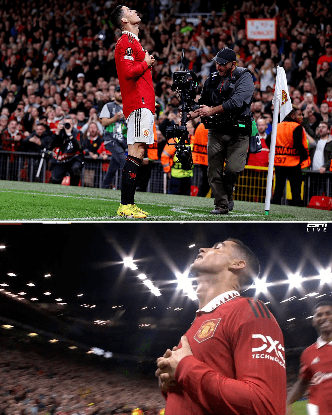 c罗头球被扑后补射建功,在梦剧场上演"冥想庆祝"_进球_比赛_曼联