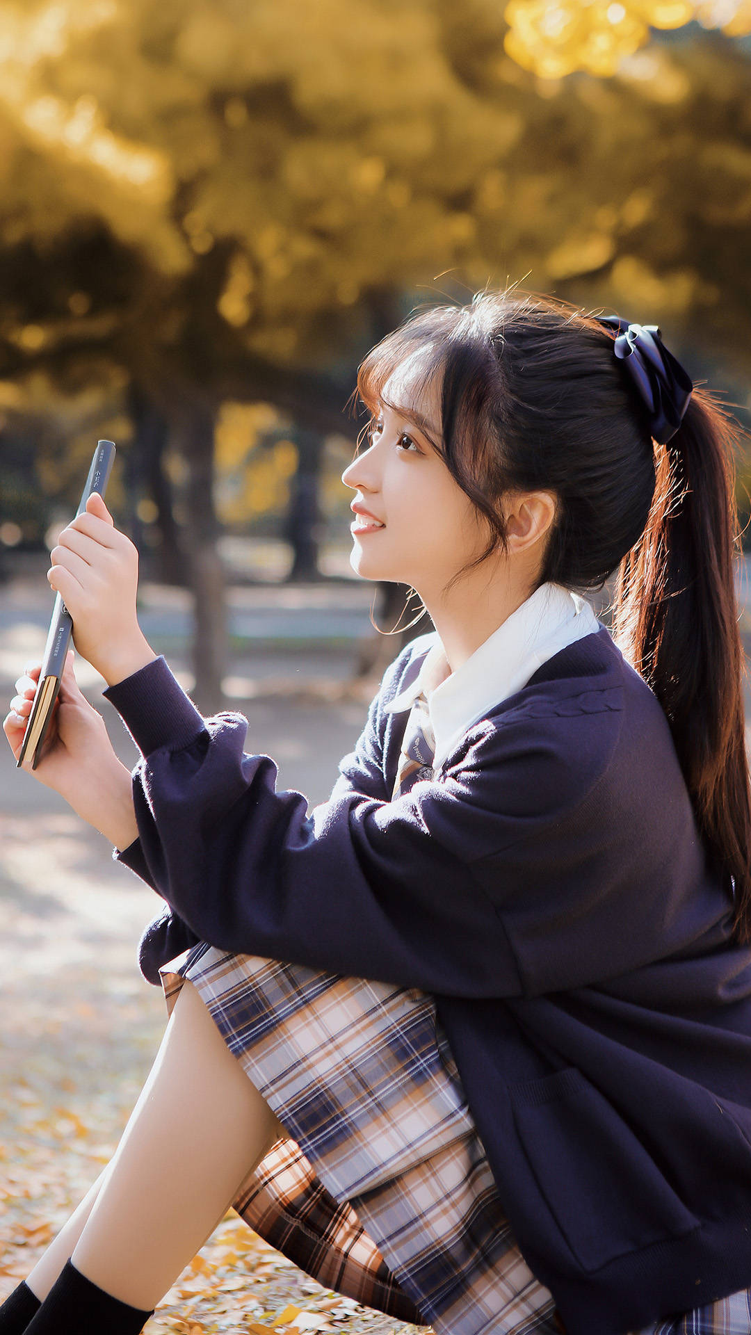 高马尾少女jk制服校服清纯户外写真手机壁纸