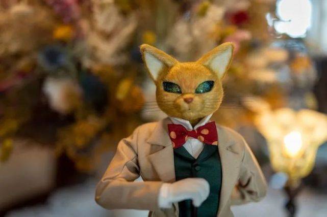 里面有各种复古的家具物件,比如精美的钟表,木马,猫公爵玩偶等.