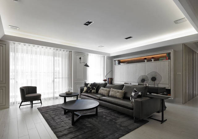 84平现代风完美而井然地调和黑白色桥,妙结合客厅与书房功能_色调_线