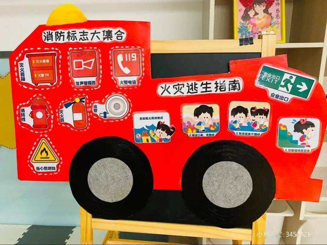 安全知识融入其中老师通过幼儿园环境创设主题教育活动"119消防宣传