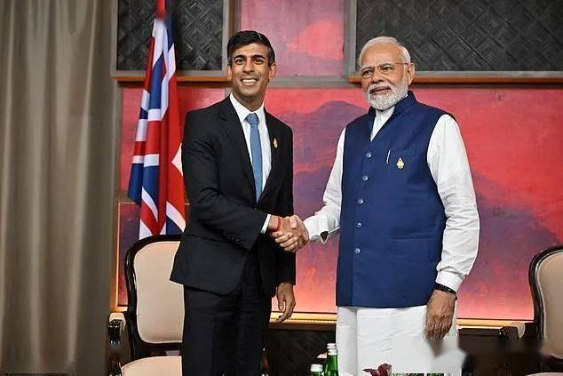 在g20峰会上,英国首相rishi sunak会见了印度总理narendra modi.