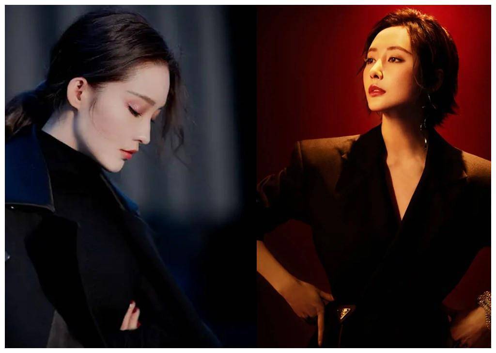 29岁李沁改御姐风,却和32岁李纯撞风格,穿西装气场足输赢在发型_黑色