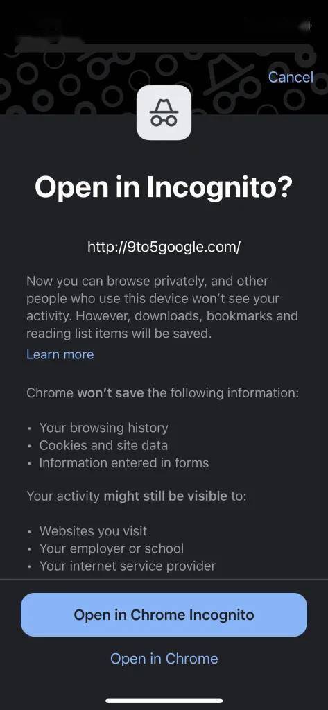 谷歌 Chrome 浏览器 108 新特性：外部链接可用隐身模式打开
