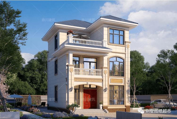 占地80平,三层别墅,4套图纸,设计精良美观大气,小面积建好房_农村