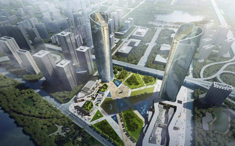 上帝视角——赣州220米地标,世纪之门双子楼最新城市航拍!