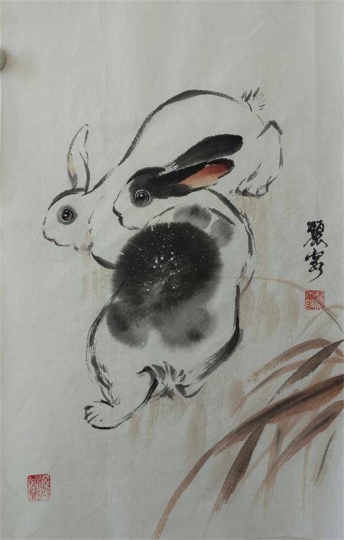 玉兔献瑞 国画贺岁