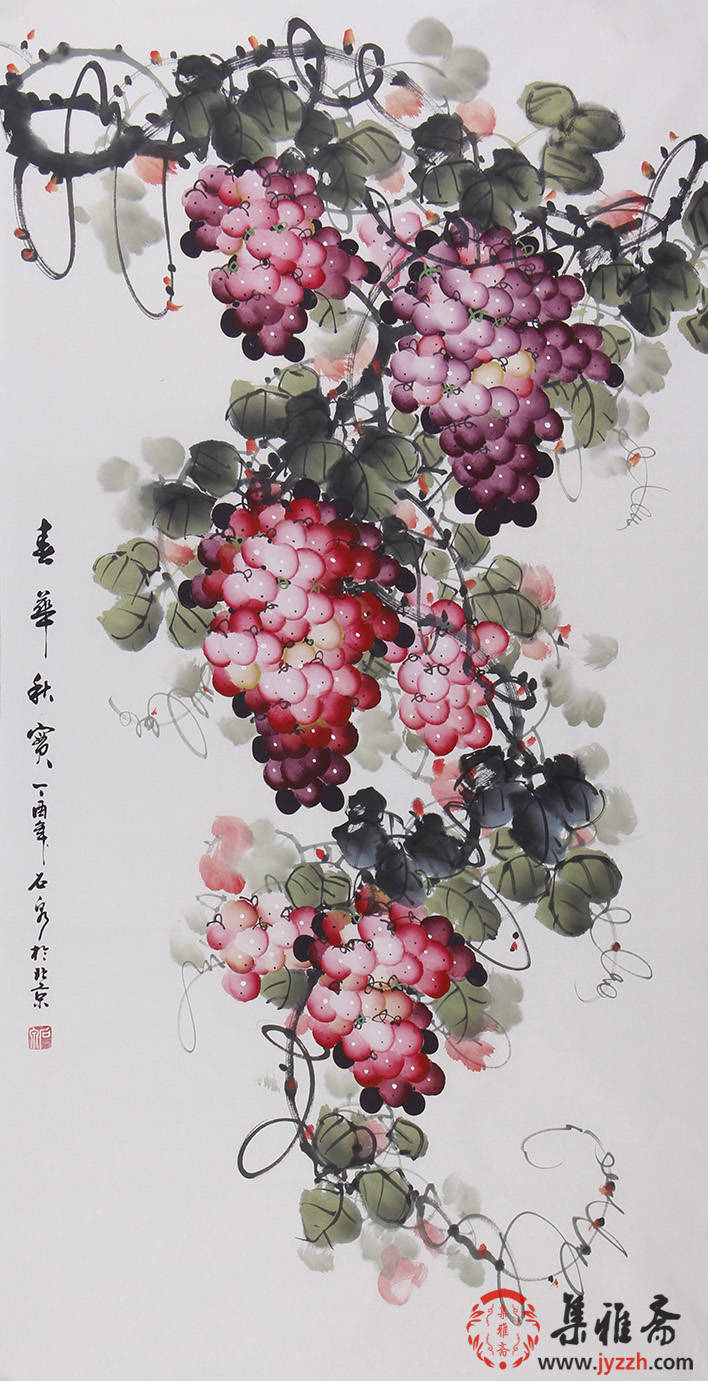 赵汗青写意葡萄欣赏:珠圆玉润,颗颗如紫玉,让人垂涎欲滴