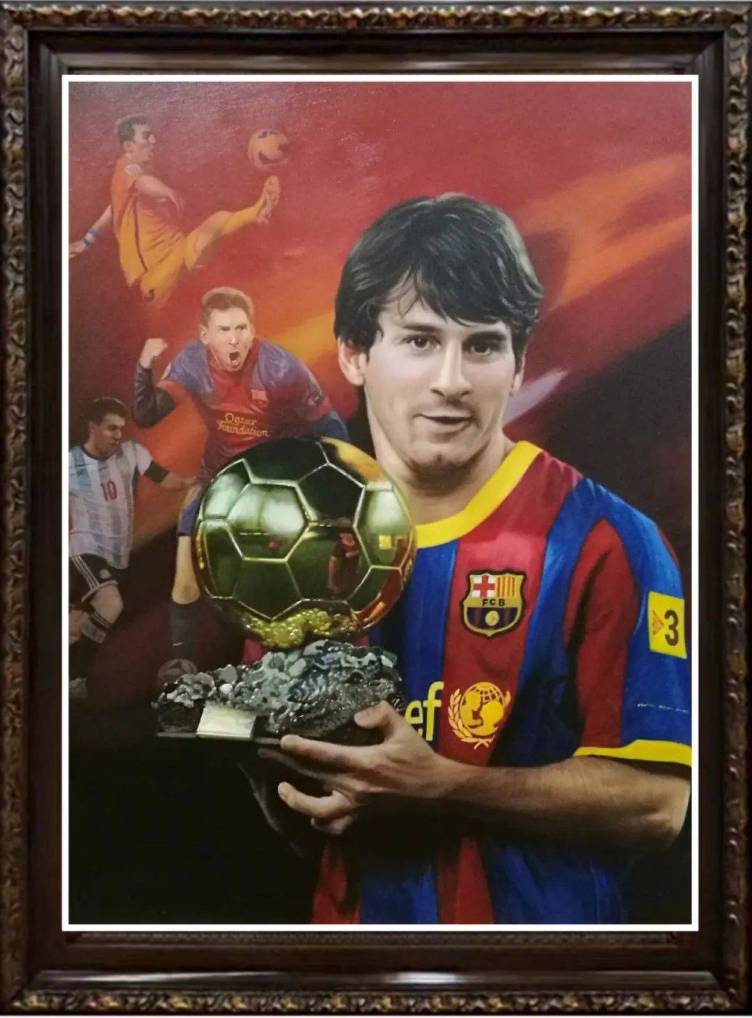 梅西金球奖肖像油画 布面油画 150x120厘米凭借梅西和阿尔瓦雷斯的