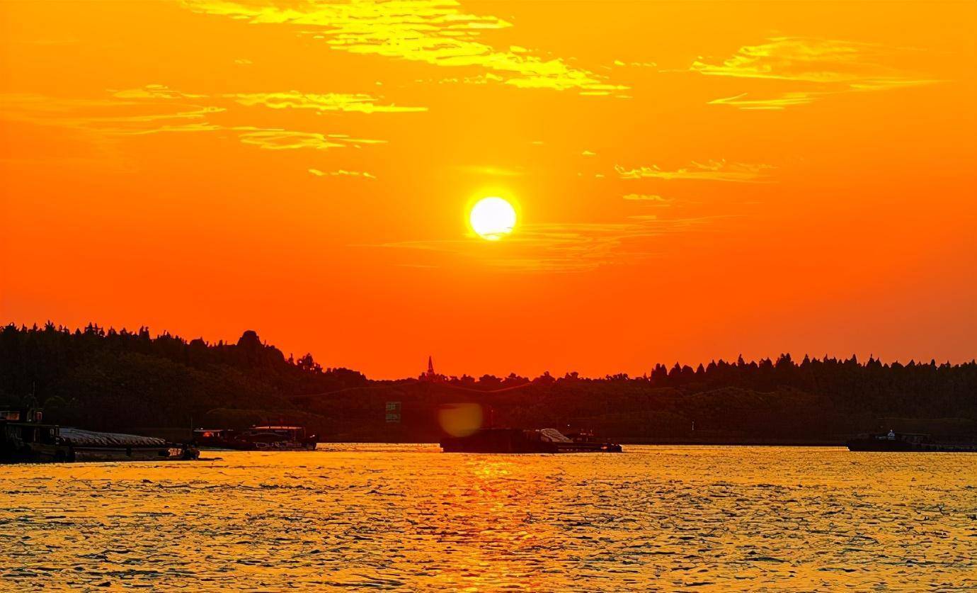 日落时分,站在浦江之首,欣赏来自斜塘江最美丽的风情_夕阳_落日_余晖