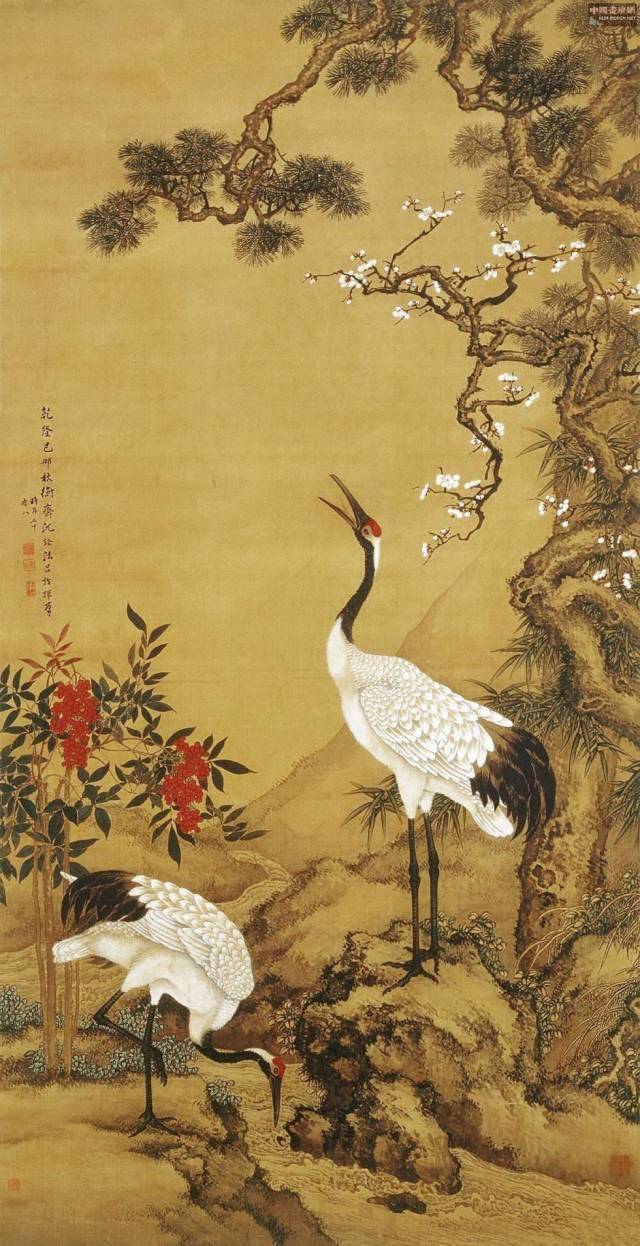 中国 名家绢絵　作家物　年代品 松鶴長春 蘭若作　收藏品 历代名家画鹤，长寿吉祥！_搜狐网