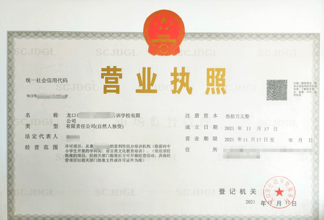 《民办学校办学许可证》《营业执照》或《民办非企业单位登记证书》等
