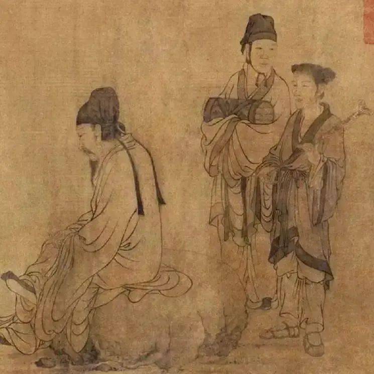 该画白描与渲染皴擦相结合,画法简洁而富于变化,并准确刻画了人物的