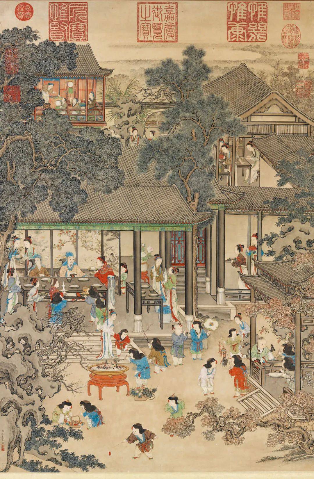 古画里的节日——除夕_桃符_孩子_宗祠