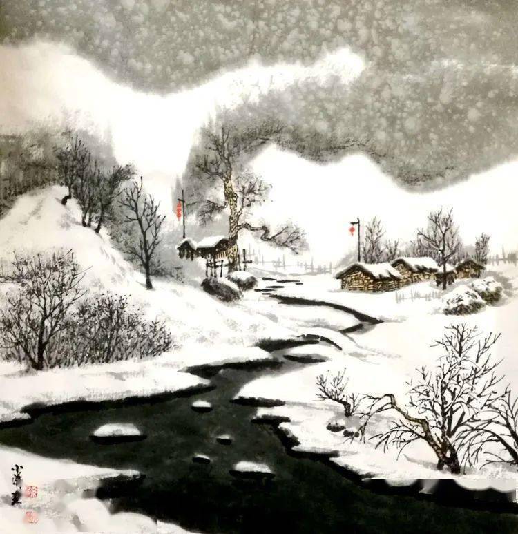 【国画教程】学画写意《雪景图》