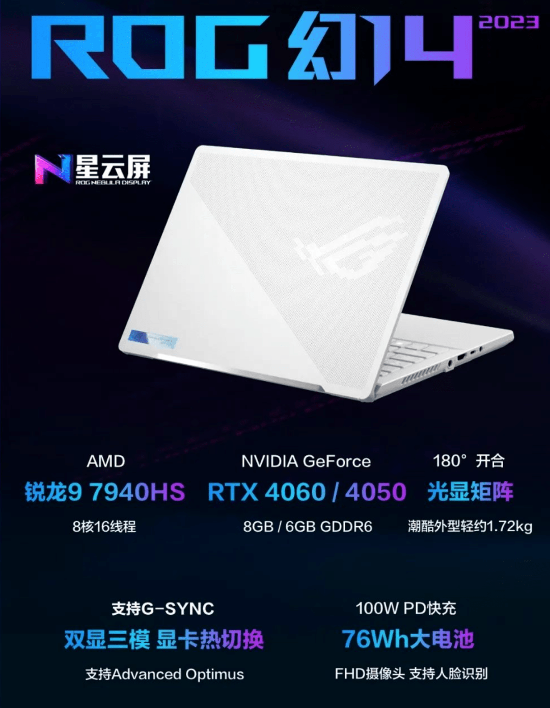 ROG 新款幻 14 笔记本即将推出:搭载 R9 7940HS,可选 RTX 4050/4060_切换_配置_支持