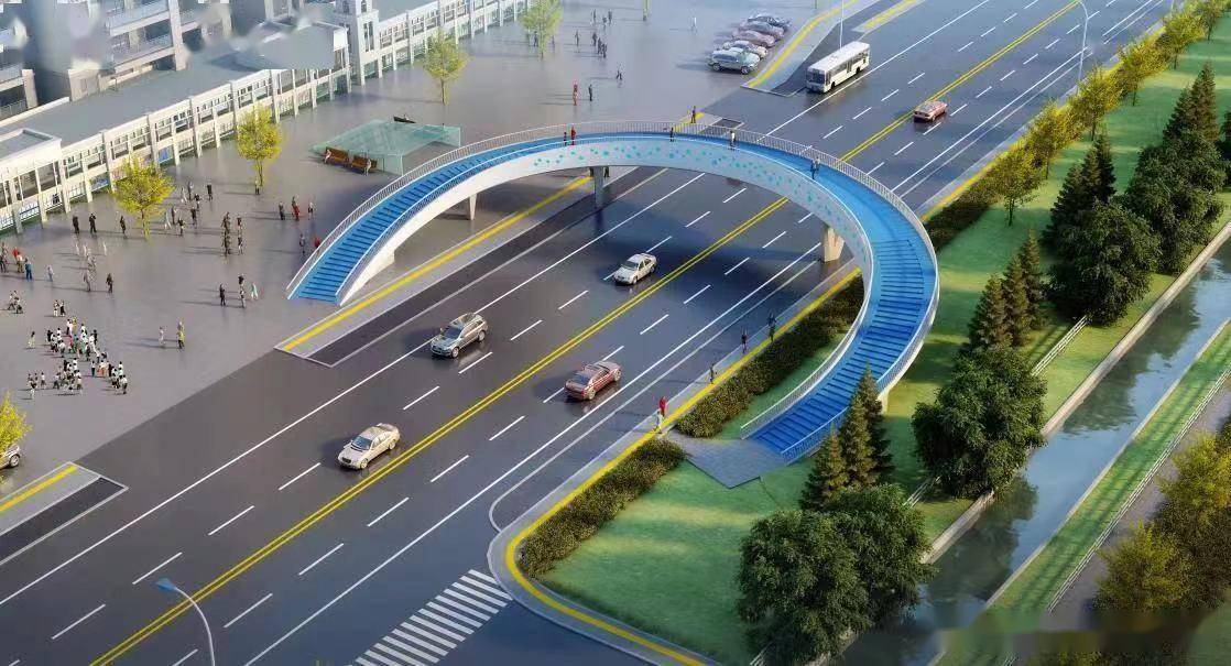 临沂大学人行过街天桥吊装完成_焊接_施工_进行