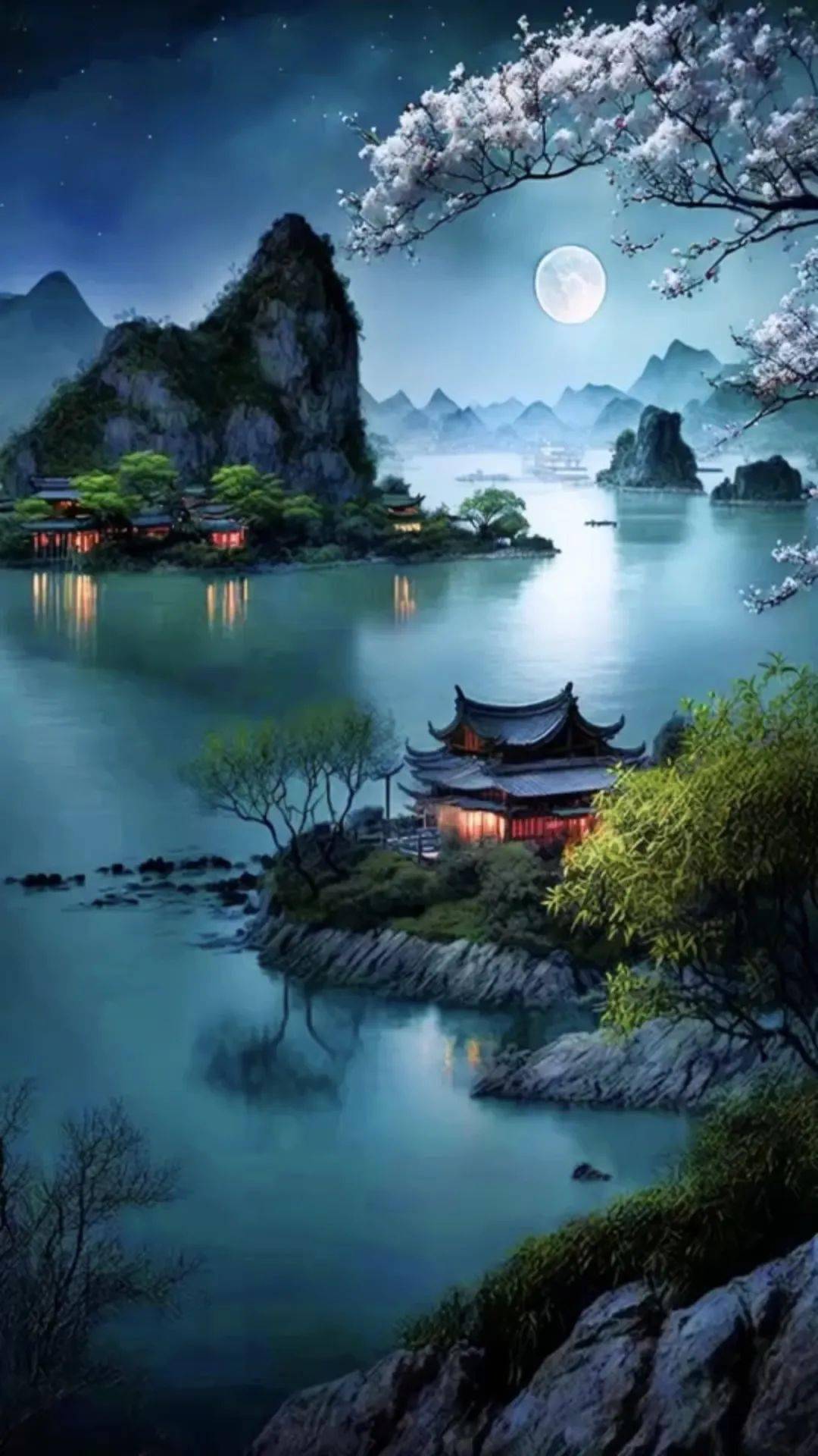 湖光山色映明月,人间仙境惹人醉