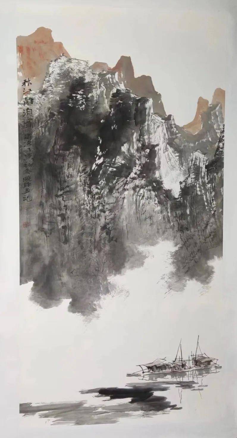 白晓军《秋江静泊》(中国画)136cm×68cm张贤《幽谷滴翠图》(中国画)