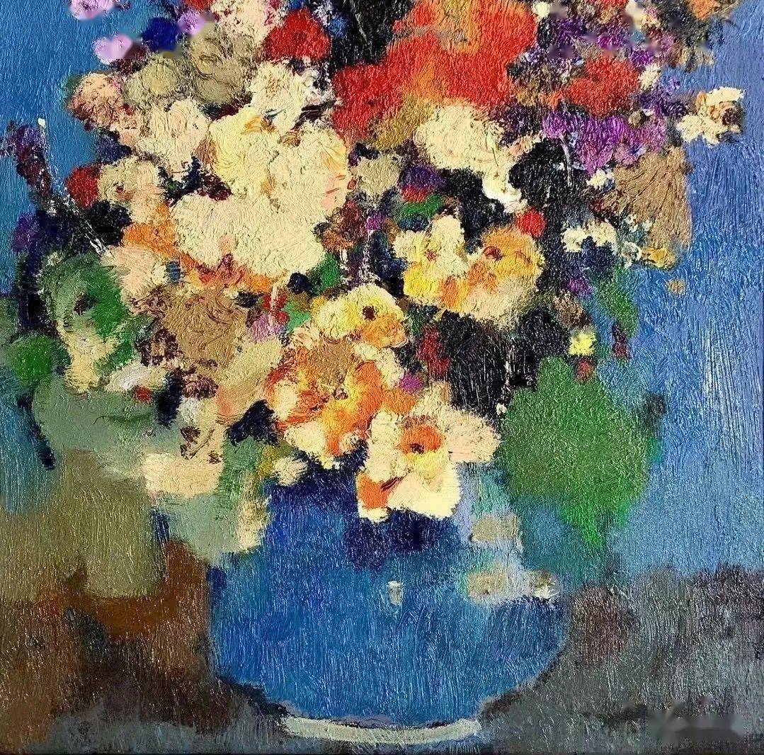 60cm×60cm 布面油画 2017年沈行工 瓶花布面油彩 80x60cm 2017年黄礼