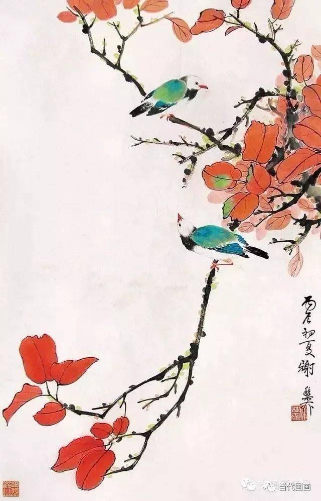 谢稚柳的红叶小鸟_作品_绘画_成就