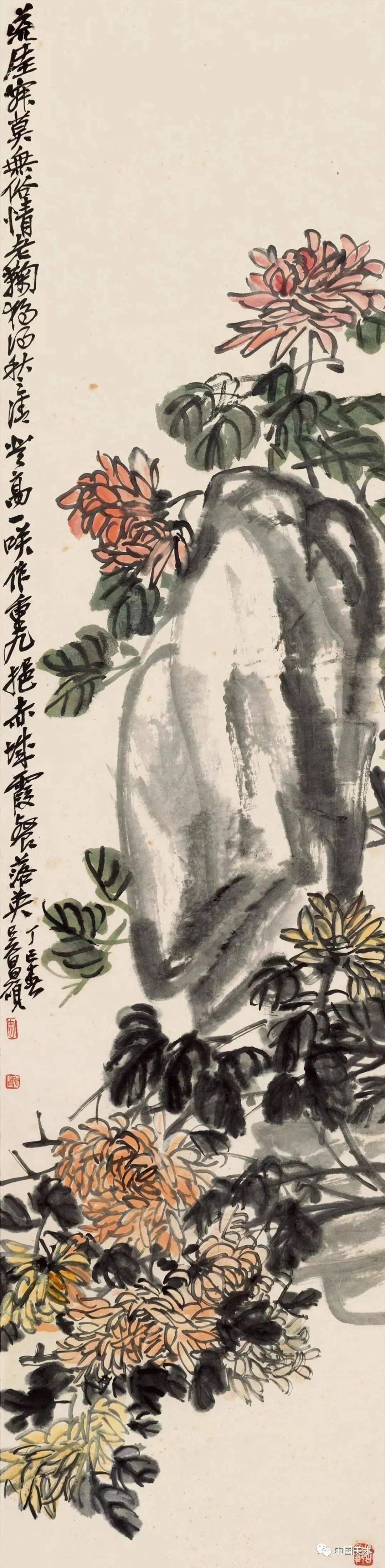 呉昌硕 菊花图 吴昌硕的梅兰竹菊_梅花_兰叶_菊花