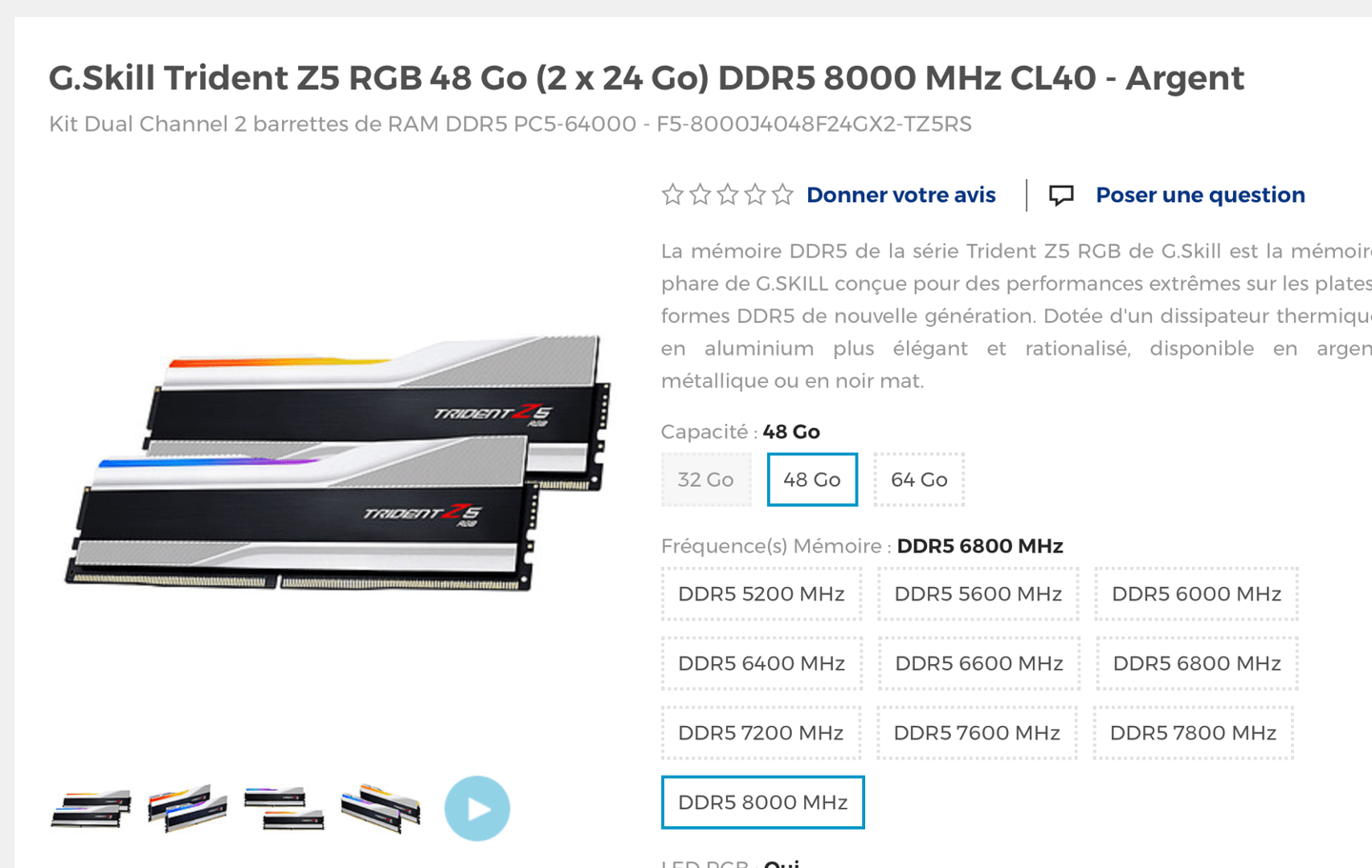 芝奇全新 DDR5-8000 CL38-48-48 48GB 内存套装上市，售价 555 欧元