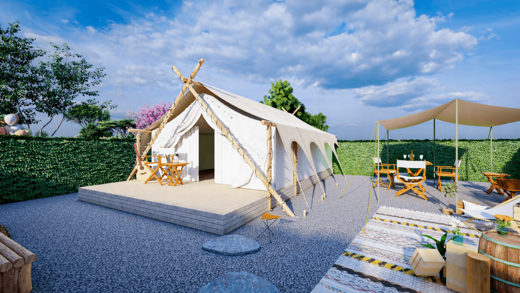 乐园↓↓↓一起来看效果图大草坪露营地,帐篷民宿等将打造儿童乐园