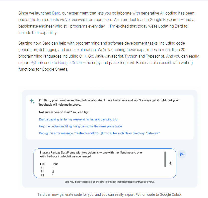 繼續迎戰微軟！google生成式AI Bard可以編程和調試代碼錯誤了。