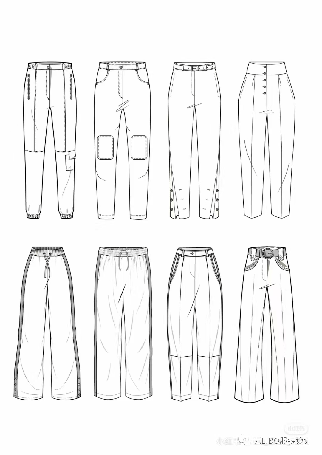 300款-裤子设计平面款式图!(线稿合集)_图片_公众_版权