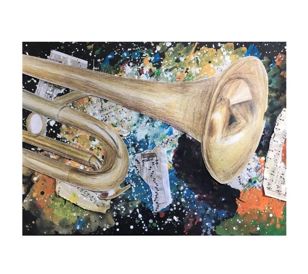 【云画廊 ▏每日一画】403班61胡仪谦《乐器局部》(1058)_小号_孩子