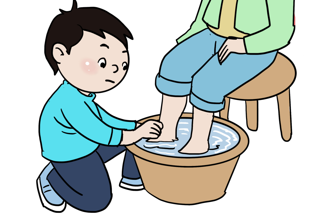 儿子帮爸爸洗脚简笔画图片