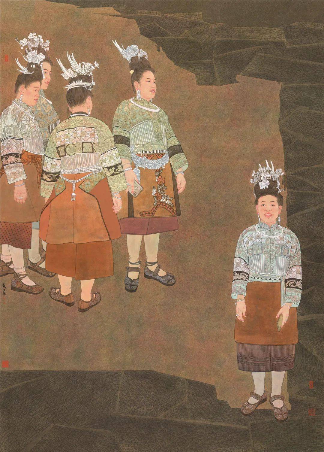 张灵美 秋过苗寨万顷黄 中国画 200cm×150cm 贵州张树波 浓乡热土