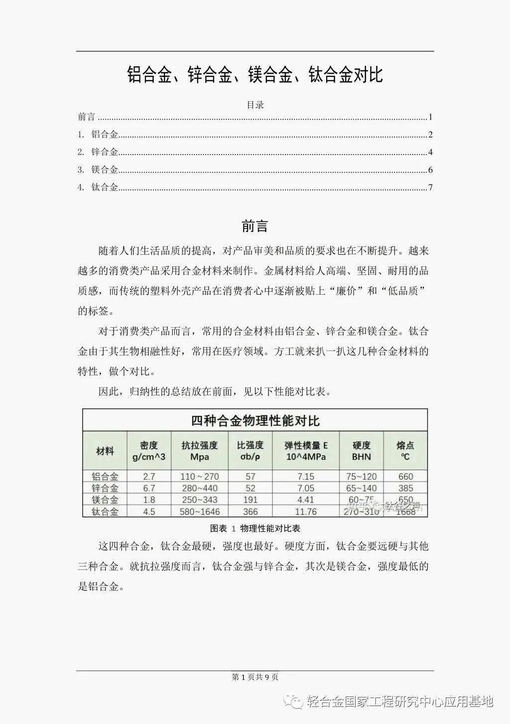 科普 镁,锌,铝,钛四大合金特性对比_强度_产品_结构材料