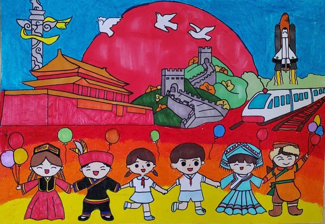 12岁 李维瑄绘画《未来中国》 梁婉怡 8岁绘画《我的航天梦我的妒十