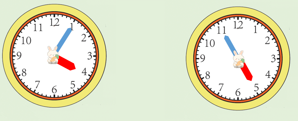 小结方法:分针刚过12,时针也刚过一个数(整时),分针快到12了,时针也快