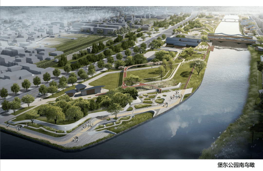 此次永昌堡提升改造的一大亮点是永昌堡外建了两大绿化公园.