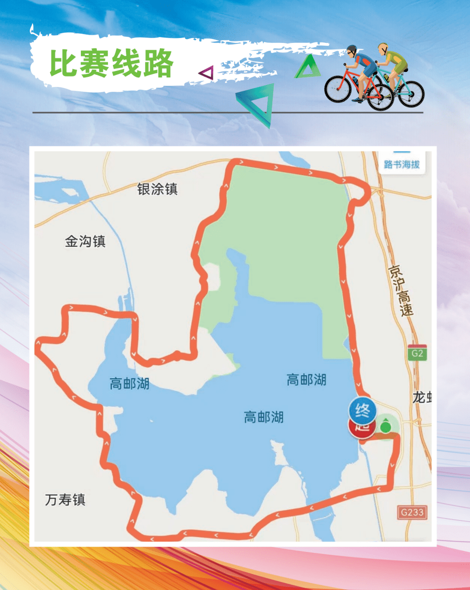 今年的环湖自行车赛以高邮市体育场为起点,终点设在枕水湾公园,全部