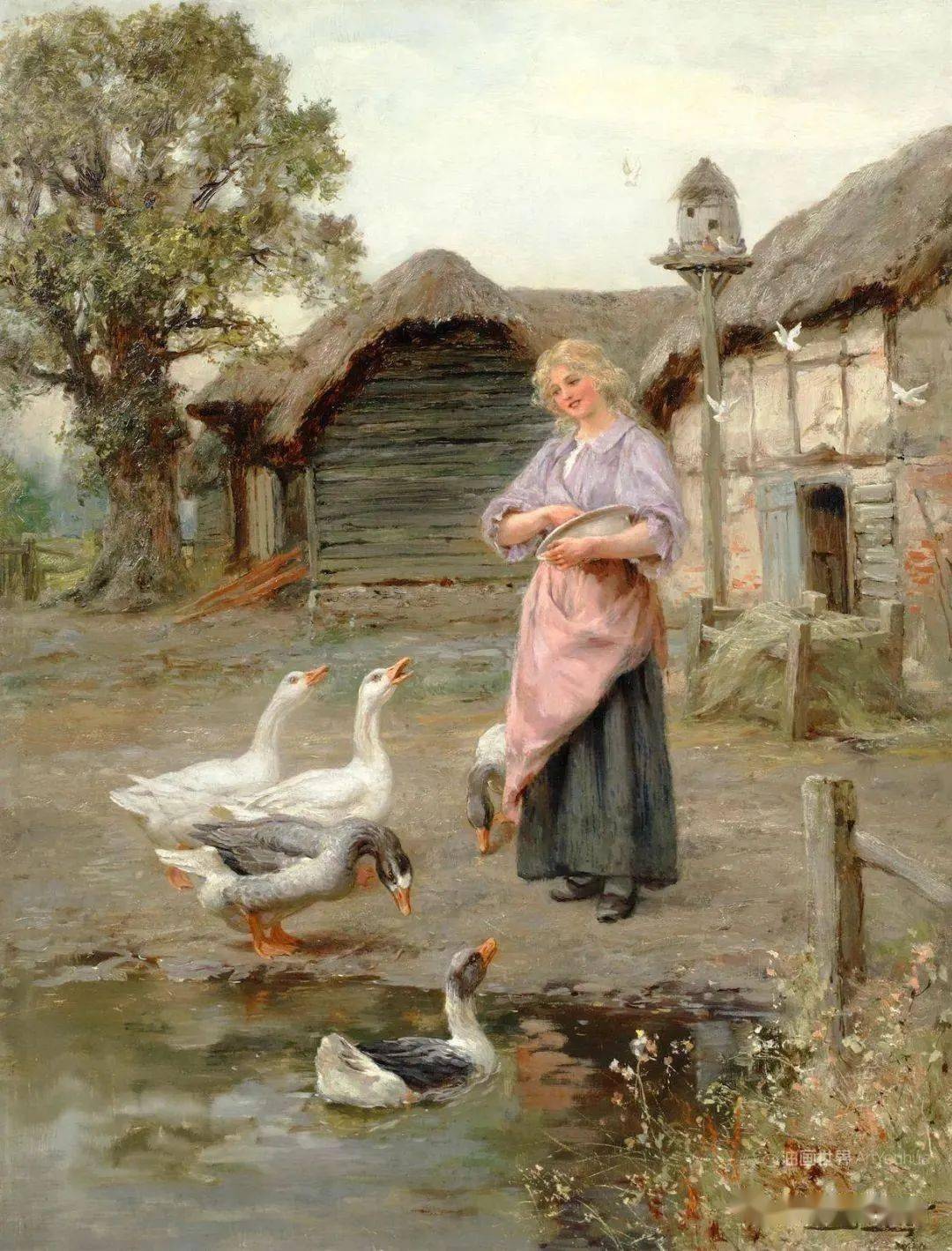英国画家亨利·约翰·耶德·金田园农妇_生活_影响_风光