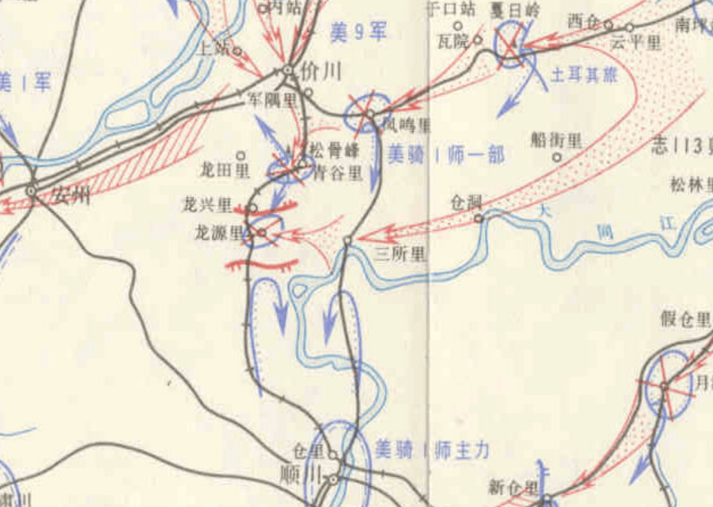 美2师也冒着中国军队的猛烈火力向军隅里撤退,浩浩荡荡的车队在狭窄的