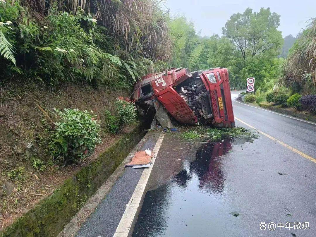 事发丽水,一货车刹车失灵,撞山制动!