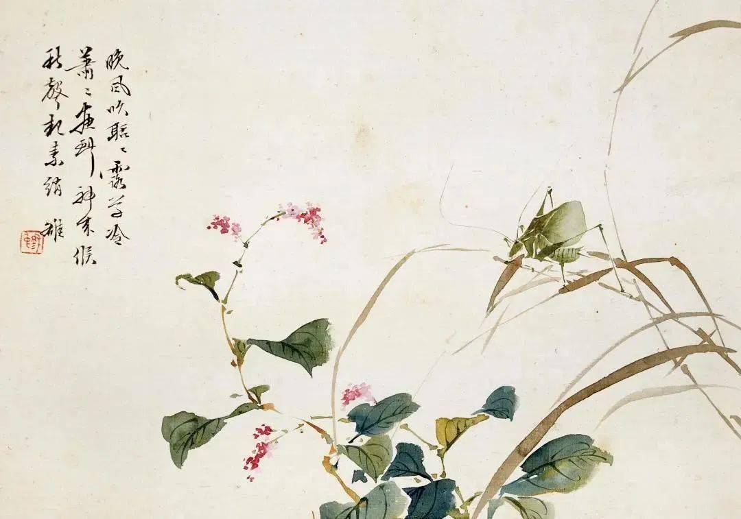 草虫花卉图册第十一开《花石双蜜图》款识:仿王澹轩,翁雒.