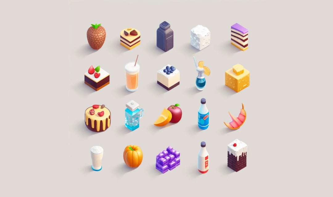 关键词:「3d icon set of food and beverage industry,plain back