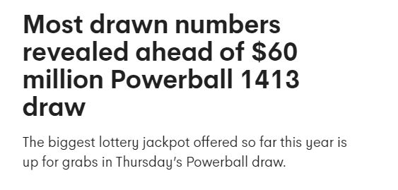 Most drawn numbers revealed ahead of $60 million Powerball 1413 draw