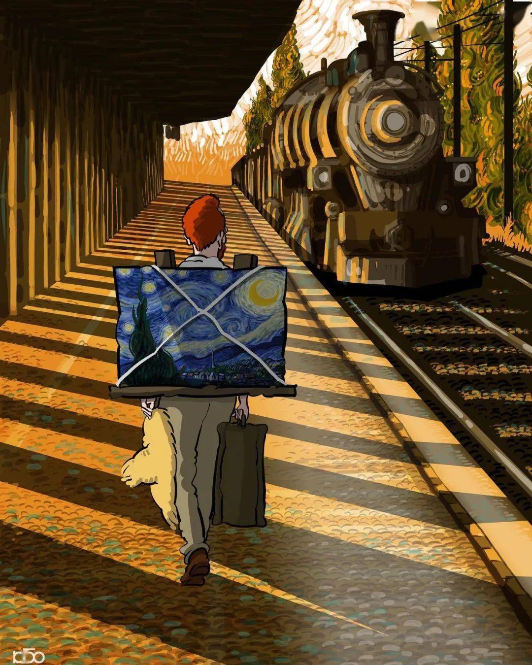 梵高画风插画,描绘一个有爱的世界,让你一次看个过瘾_作品_绘画_阿里