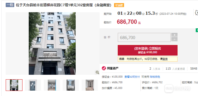 最低68万起拍! 天台一批商品房产拍卖!